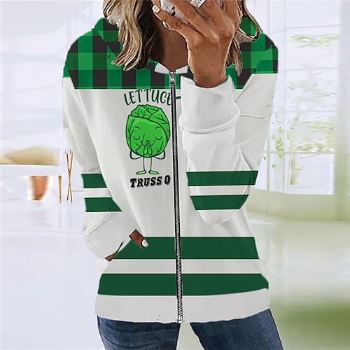 

Women's Casual Jacket Warm Breathable Outdoor Street Going out Casual Daily Zipper Full Zip Print Zipper Hoodie Preppy Style Letter Regular Fit Outerwear Long Sleeve Winter Fall Green S M L XL XXL 3XL