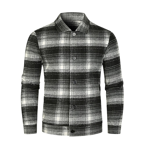 

Men's Flannel Shirt Overshirt Shirt Jacket Durable Casual / Daily Daily Wear Vacation To-Go Single Breasted Turndown Warm Ups Comfort Leisure Jacket Outerwear Grid / Plaid Pocket Black