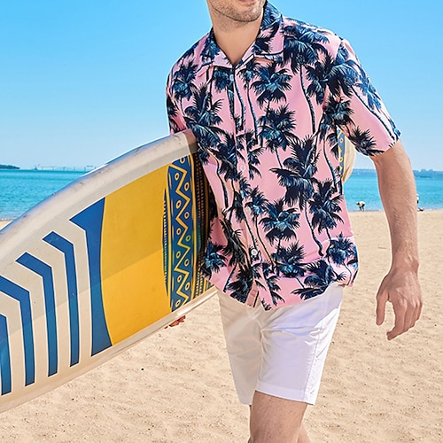 

Herre Skjorte Hawaii skjorte Button Up skjorte Sommer skjorte Strandtrøje Havblå Olivengrøn Sort Hvid Lyserød Kortærmet Blomstret Aftæpning udendørs Gade Knap ned Tøj Mode Åndbart Bekvem