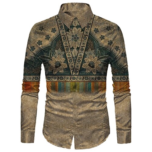 

Men's Shirt Floral Turndown Green Blue Fuchsia Khaki Gray 3D Print Outdoor Street Long Sleeve Button-Down Print Clothing Apparel Vintage Fashion Designer Casual