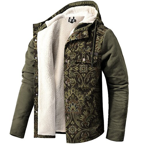 

Men's Coat Warm Sports & Outdoor Single Breasted Floral 3D Printed Graphic Hoodie Sport Jacket Outerwear Long Sleeve Pocket Fall & Winter