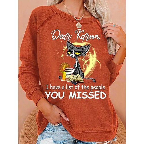 

Women's Sweatshirt Pullover Basic dark brown Royal Blue Red Cat Street Round Neck Long Sleeve S M L XL 2XL 3XL