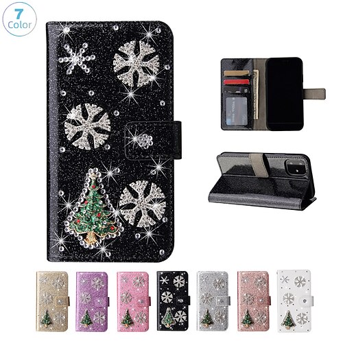 

Phone Case For Samsung Galaxy Wallet Card A73 A53 A33 A13 S22 Ultra Plus S21 FE S20 A72 A52 A42 Note 20 Ultra S10 S10 Plus S10 Lite Note 10 Note 10 Plus Christmas Gift Wallet Rhinestone Christmas