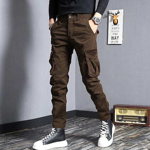 

Men's Slacks Cargo Pants Parachute Pants Pocket Solid Color Cycling Breathable Full Length Casual Daily 100% Cotton Stylish Chino ArmyGreen Khaki Inelastic