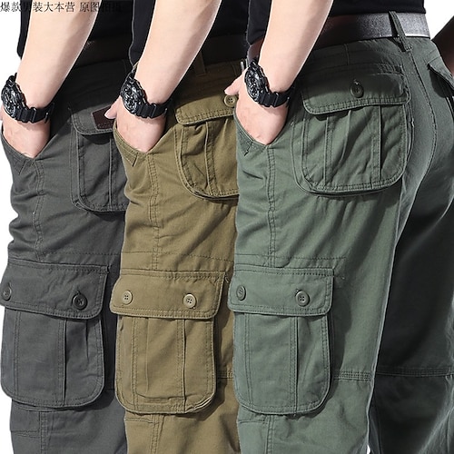 

Men's Cargo Pants Trousers Leg Drawstring Multi Pocket Straight Leg Camouflage Comfort Breathable Full Length Casual Daily Going out 100% Cotton Sports Stylish Gray Green ArmyGreen High Waist