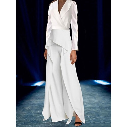 

Women's Jumpsuit Solid Color V Neck Ordinary Daily Vacation Straight Regular Fit Long Sleeve White S M L Winter