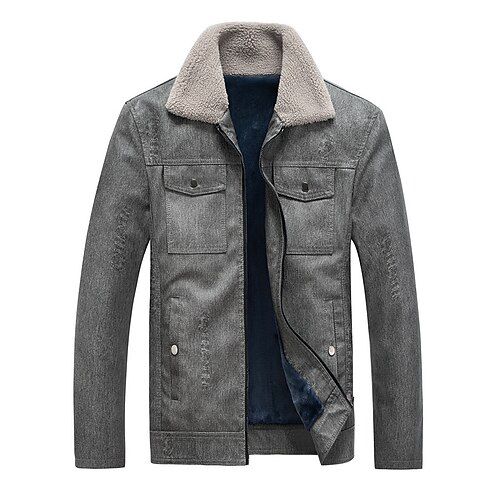 

Men's Leather Jacket Daily Wear Vacation Going out Zipper Lapel Warm Ups Comfort Leisure Jacket Outerwear Color Block Zipper Pocket Blue Yellow Dark Gray / Winter