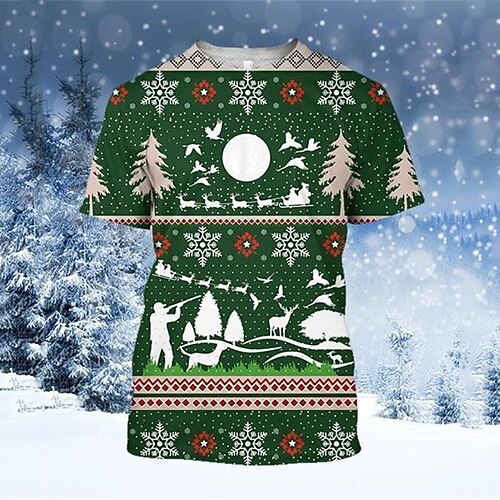

Men's T shirt Tee Tree Graphic Prints Crew Neck Green 3D Print Outdoor Christmas Short Sleeve Print Clothing Apparel Sports Designer Casual / Summer