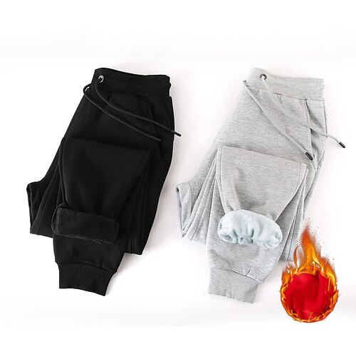 

Men's Fleece Pants Sweatpants Winter Pants Trousers Drawstring Elastic Waist Solid Color Comfort Warm Casual Daily Streetwear Cotton Blend Sports Fashion Black Grey Micro-elastic