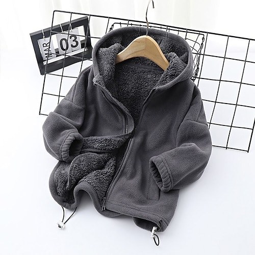 

Toddler Boys Fleece Jacket Outerwear Solid Color Long Sleeve Coat Outdoor Adorable Daily Dark Grey Royal Blue Brown Winter Fall 7-13 Years