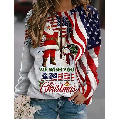 

Women's Sweatshirt Christmas Red Graphic Snowman Snowflake Christmas Round Neck Long Sleeve S M L XL 2XL 3XL