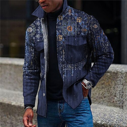 

Men's Coat Warm Sports & Outdoor Single Breasted Graphic Prints Geometry 3D Printed Graphic Turndown Sport Jacket Outerwear Long Sleeve Pocket Fall & Winter