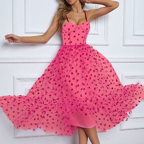 

Women's Party Dress Corset Dress Swing Dress Long Dress Maxi Dress Light Red Sleeveless LOVE Mesh Winter Fall Autumn Spaghetti Strap Romantic Slim 2022 S M L XL