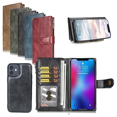 

teléfono Funda Para Apple Tarjetas billetera iPhone 14 Pro Max 13 12 11 Pro Max Mini X XR XS 8 7 Plus Desmontable Cartera Magnética Color sólido TPU Cuero de PU