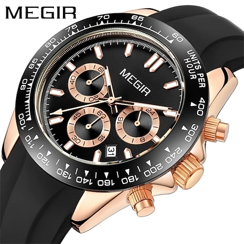 

MEGIR Quartz Watch Men's Sports Chronograph Quartz Watches Silicone Strap Luminous Waterproof Army Military Wristwatch