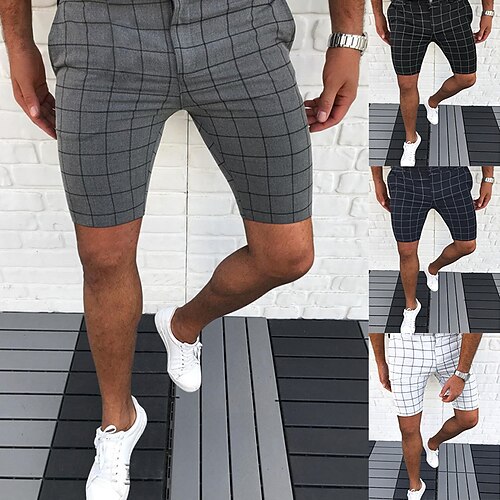 

Men's Chino Shorts Bermuda shorts Work Shorts Pocket Plaid Comfort Soft Short Daily Holiday Streetwear Stylish Simple Black Blue Micro-elastic