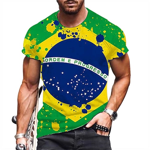 

Homme T shirt Tee Imprimés Photos Col Ras du Cou Vert Bleu Jaune Bleu roi 3D effet World Cup Brazil Extérieur Plein Air Manche Courte Imprimer Vêtement Tenue Sportif Design Casual / Eté