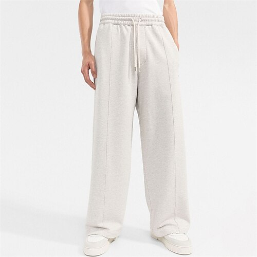 

Men's Sweatpants Trousers Drawstring Elastic Waist Straight Leg Solid Color Comfort Breathable Casual Daily Streetwear Cotton Blend Sports Fashion Beige Micro-elastic