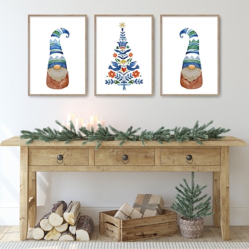 

1 Panel Christmas Gnome Prints Wall Art Modern Picture Home Decor Wall Hanging Gift Rolled Canvas Unframed Unstretched