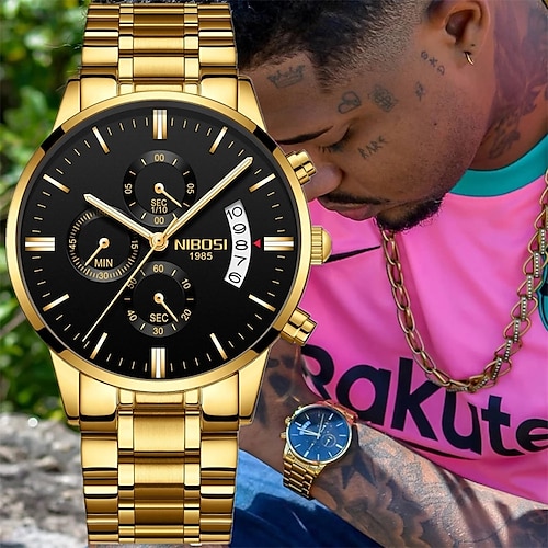 

NIBOSI Mens Watches Top Brand Luxury Famous Men's Watch Fashion Casual Chronograph Military Quartz Wristwatch