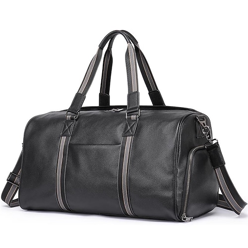 

Men's Large Capacity Walking Sports Cowhide Travel Bag Duffle Bag Zipper Solid Color Outdoor Black