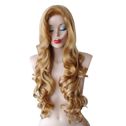 

Christmas Party wigs Golden blonde Long Curly Wig Synthetic Cosplay Rabbit Wig With Big Swap Bangs Drag Queen For Halloween Daily Use