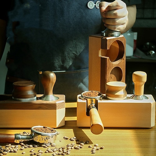 

Coffee Filter Tamper Holder, Wooden Espresso Tamper Mat Stand, Tamping Station Espresso Tamper Holder