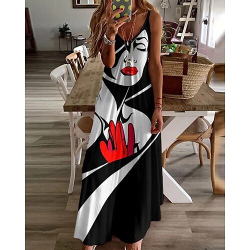 

Women's Casual Dress Swing Dress Black Short Sleeve Abstract Print Spring Summer Spaghetti Strap Modern 2022 S M L XL XXL 3XL