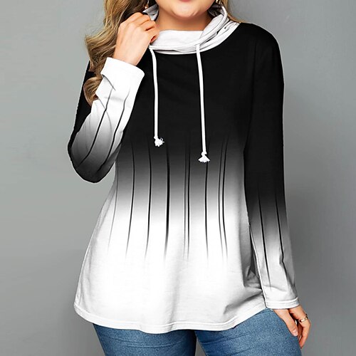 

Women's Plus Size Tops Hoodie Sweatshirt Striped Color Gradient Print Long Sleeve Hooded Casual Daily Vacation Polyester Winter Fall Blue White