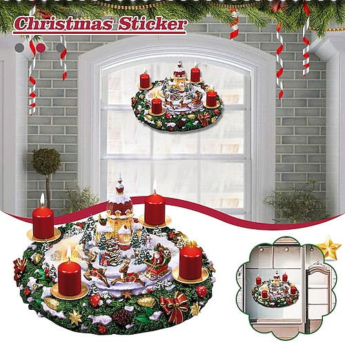 

2 Pieces Removable Christmas Window Stickers Candlelight Santa Glass Window Door Stickers Winter Crystal Tree Santa Claus Snowman Dream Castle Paste Sticker for New Year Party Home Decoration