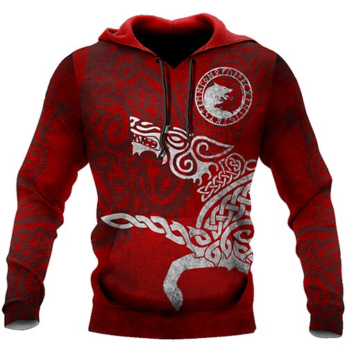 

Men's Pullover Hoodie Sweatshirt Red Hooded Animal Patterned Graphic Prints Print Daily Sports 3D Print Basic Streetwear Designer Spring Fall Clothing Apparel Hoodies Sweatshirts Long Sleeve