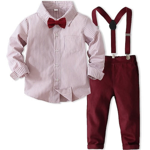 

3 pezzi Bambino (1-4 anni) Da ragazzo Camicia e pantaloni Completo Vestito Tinta unica Manica lunga Impostare Anniversario Di tendenza Inverno Autunno 3-7 anni Rosso