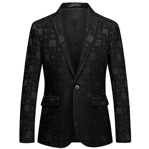 

Men's Fashion Blazer Regular Standard Fit Checkered Single Breasted One-button Black 2022