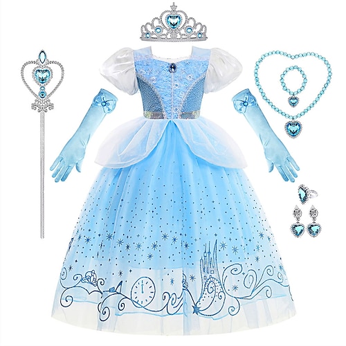 

Girls' Frozen Elsa Costume Dress Clothing Set Performance Anniversary Blue Long Sleeve Fashion Cute Dresses Fall Winter 7-13 Years