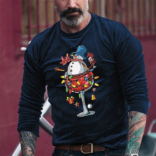 

Men's T shirt Tee Snowman Graphic Prints Crew Neck Red Navy Blue Black Hot Stamping Street Daily Long Sleeve Print Clothing Apparel Fashion Designer Casual Comfortable