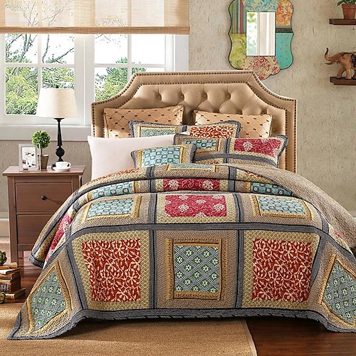 

100% Cotton Quilt Set 3 Piece, Patchwork Reversible Quilt Set with Shams, Breathable, Lightweight and Soft Bedspread Coverlet for All Season, Washed Easy Care Queen Size King Size Bedding Quilts Set