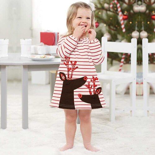 

Kids Girls' Christmas Dress Santa Claus Striped T Shirt Dress Tee Dress Christmas Holiday Pink Red Navy Blue Long Sleeve Casual Beautiful Dresses Christmas Fall Winter Regular Fit 2-6 Years