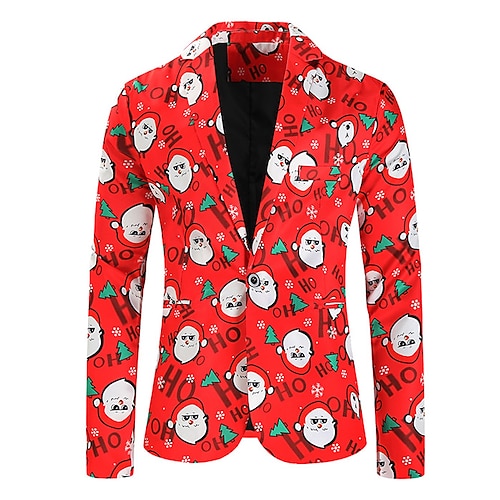 

Men's Christmas Ugly Blazer Regular Standard Fit Santa Claus Single Breasted One-button Red 2022