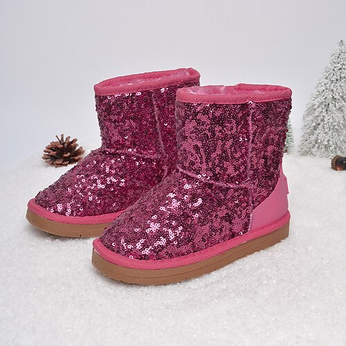 

Girls' Boots Daily Snow Boots Fluff Lining PU Breathability Non-slipping Princess Shoes Big Kids(7years ) School Casual Daily Walking Shoes Outdoor Sequin Fuchsia Winter / Booties / Ankle Boots