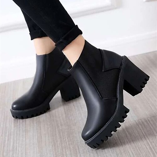 

Mulheres Botas Tamanhos Grandes Diário Botas Botas Tornozelo Inverno Salto Robusto Ponta Redonda Casual Couro Ecológico Mocassim Bloco de cor Preto Branco