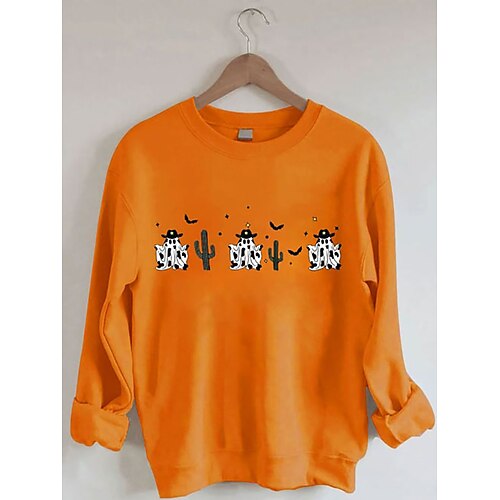 

Women's Pullover Blue Khaki Orange Black Crew Neck Halloween Bat Grimace Print Halloween Casual Daily Hot Stamping Basic Casual Halloween Fall Winter Clothing Apparel Hoodies Sweatshirts Loose Fit