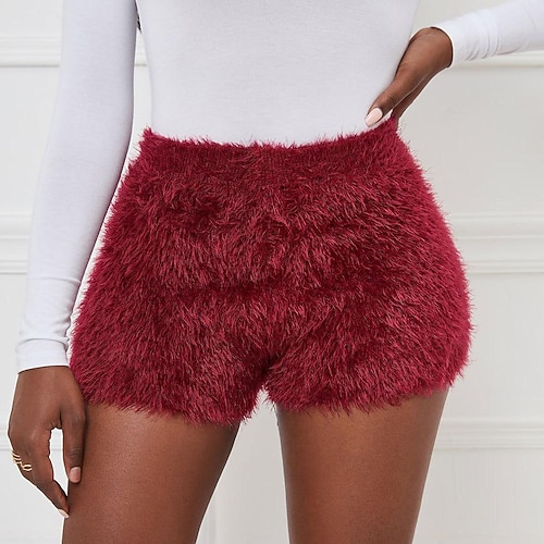 

Women's Shorts Solid Color Thick Winter Blue Red Brown White Black