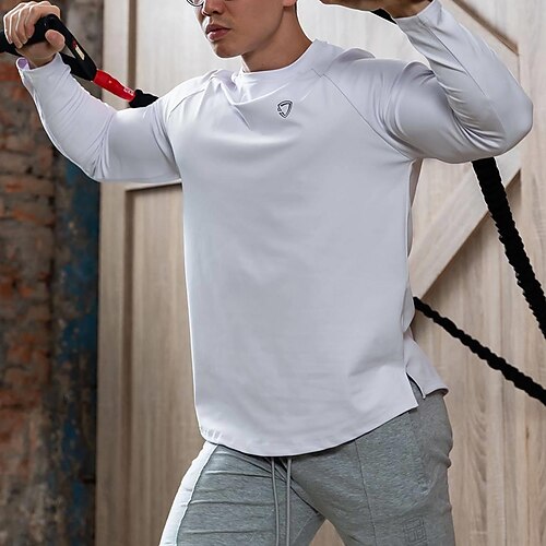 

Men's Workout Shirt Running Shirt Split Long Sleeve Top Athletic Athleisure Thermal Warm Moisture Wicking Soft Fitness Running Walking Sportswear Activewear Solid Colored Black Blue Gray