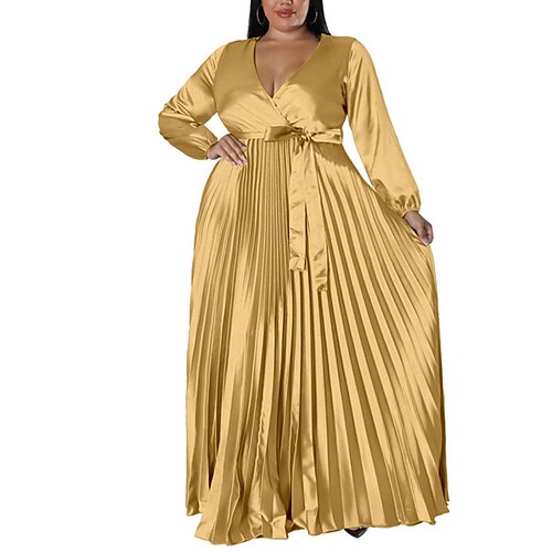 

Per donna Plus Size Abito linea A Tinta unica A V Manica lunga Inverno Autunno Moda Elegante Vestito maxi Formale Appuntamento Vestito