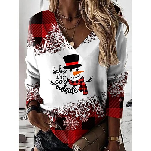 

Women's Sweatshirt Pullover Active Streetwear Red White Graphic Christmas V Neck Long Sleeve S M L XL 2XL 3XL