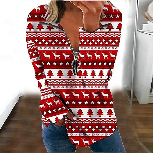 

Women's Sweatshirt Pullover Streetwear Zipper Green Blue Dark Red Graphic Christmas V Neck Long Sleeve S M L XL 2XL 3XL