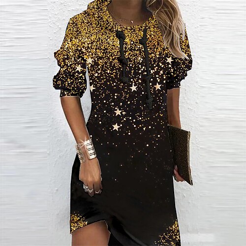 

Women's Hoodie Dress Winter Dress Mini Dress Gold Long Sleeve Color Gradient Print Winter Fall Hooded Vacation Casual 2022 S M L XL XXL 3XL
