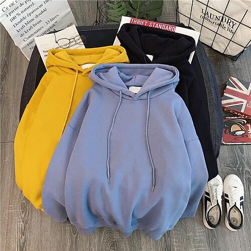 

a generation of autumn and winter foreign trade women's clothing plus velvet thick hoodie solid color sweater long-sleeved pullover yellow coat wholesale
