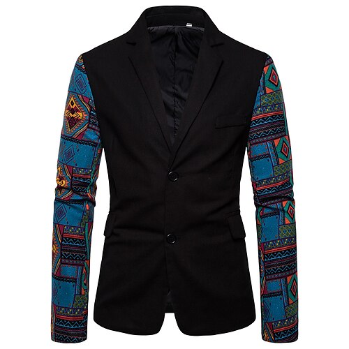 

Men's Fashion Blazer Regular Standard Fit Patchwork Single Breasted Two-buttons Black 2022