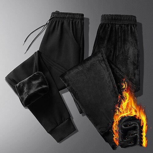 

Herre Fleece bukser Vinterbukser Bukser Casual bukser Snørelukning Elastisk Talje Ensfarvet Varm Fuld længde Afslappet Daglig I-byen-tøj Sport Mode Sort Grå Mikroelastisk